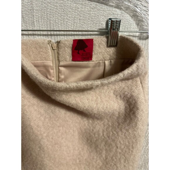 Juliette Longuet pale pink lined wool skirt, rear faux pockets w/ leather trim, - Picture 4 of 6